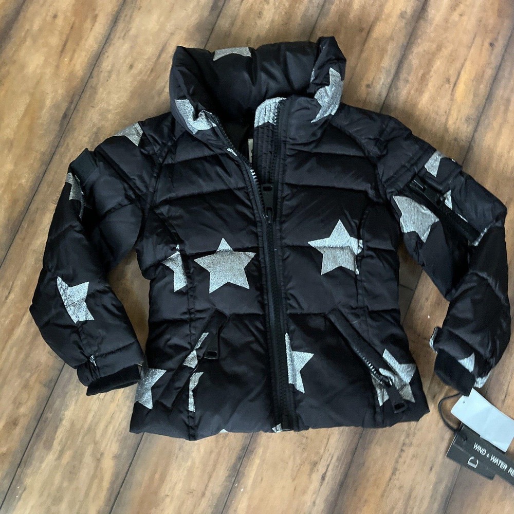 SAM New York Girls Freestyle Down Puffer Ski Jacket Black Silver Stars Size 2T 2